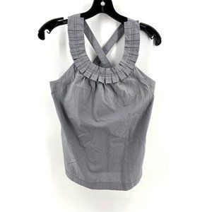 J. Crew Women's Tank Top Gray Ruffle Neckline Criss Cross Straps Side Zip Sz 2
